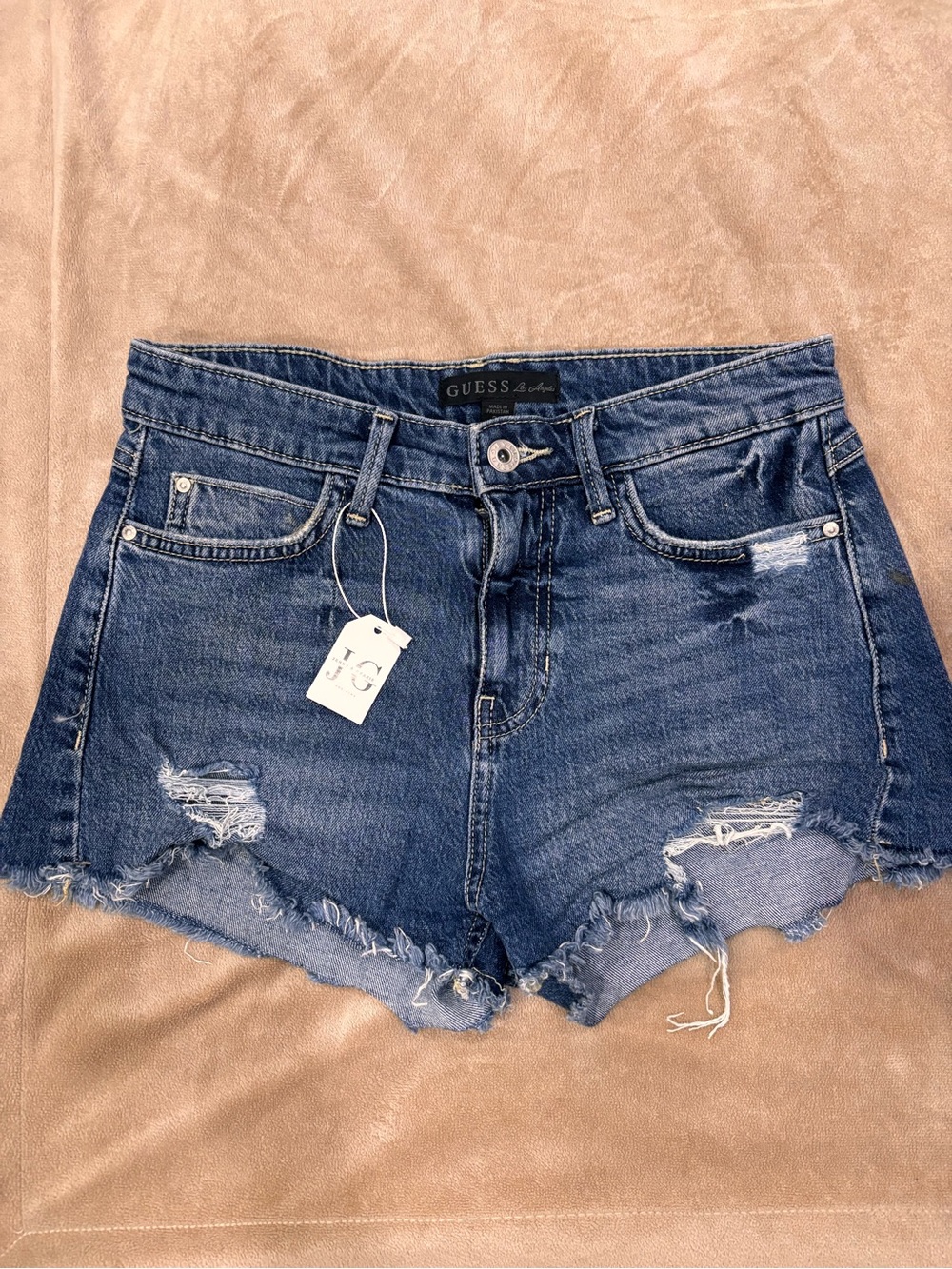 Y2K - GUESS Women's Blue Distressed Frayed Hem Denim Shorts